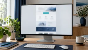 Monitor z jedną długą rozmytą stroną i wyraźnym przyciskiem bez napisu