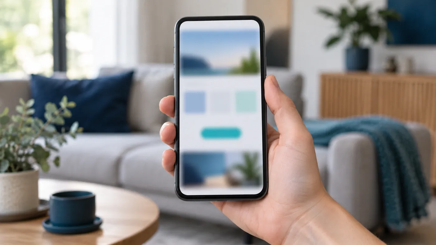 Smartfon z rozmytą stroną docelową w dłoni