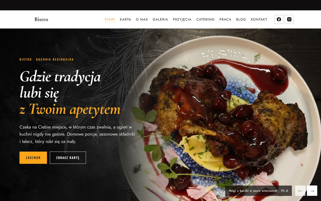 Strona bistro z kuchnią regionalną - realizacja agencjaitp