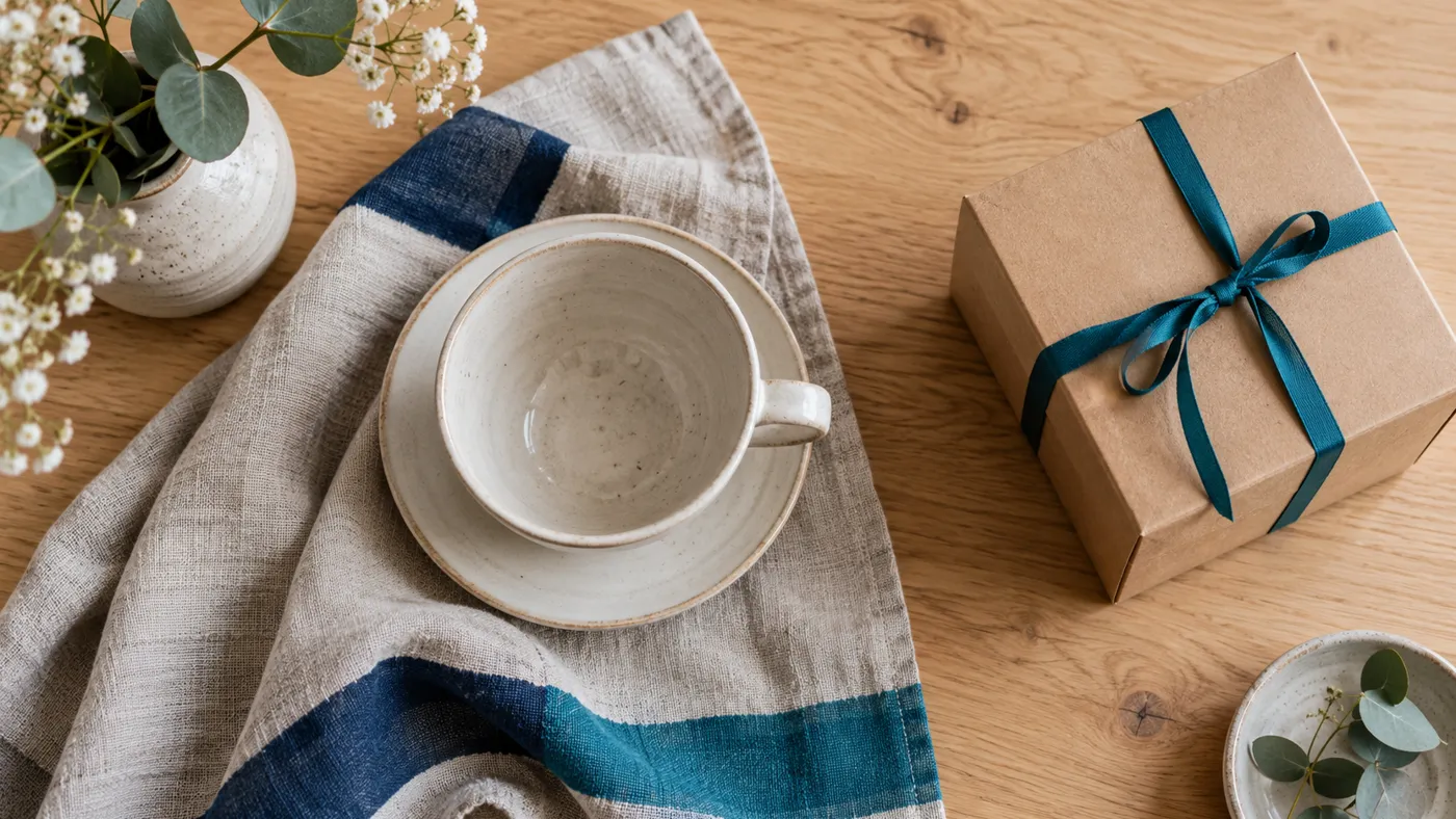 Stół z produktem przygotowanym do zdjęcia z góry (flat lay)